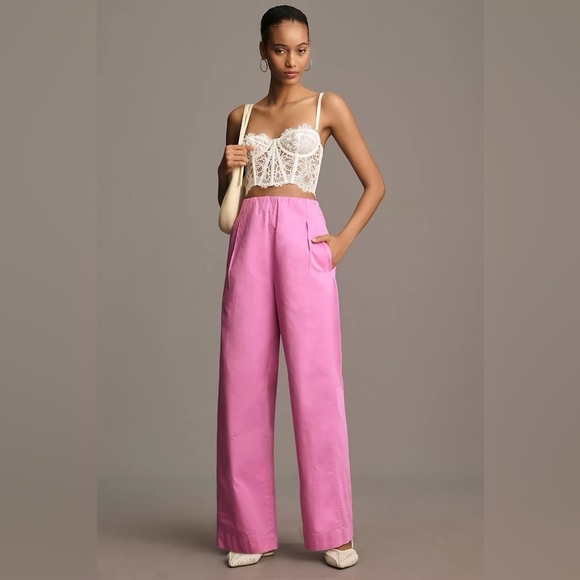 Maeve Pants - Maeve By Anthropologie Pull-On Curved Poplin Pink Trousers Sz XS